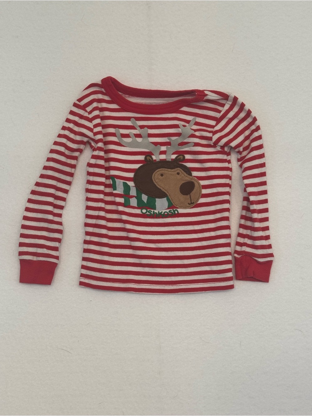 OshKosh Red & White Striped Moose Appliqué Long Sleeve Tee
